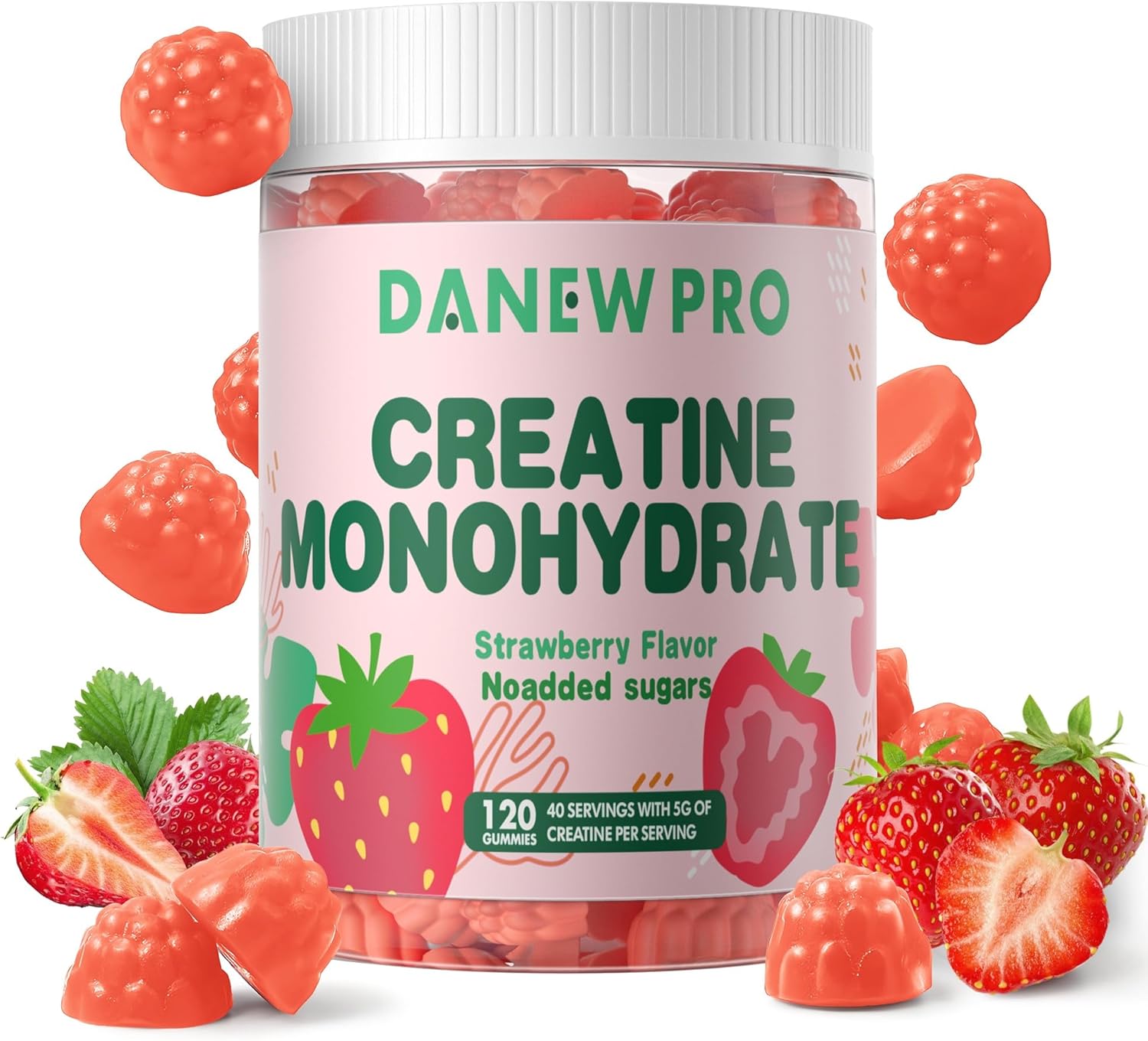 Creatine Monohydrate Gummies for Men & Women, Creatine Monohydrate for Muscle Strength, Muscle Builder, Energy Boost, Pre-Workout Supplement(120 Count)-Strawberry Flavor