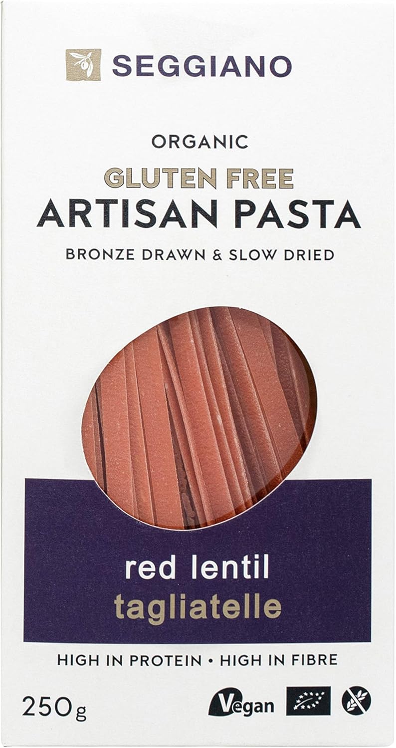 Seggiano Organic Red Lentil Tagliatelle 250g - Certified Gluten Free, Vegan, Vegetarian & GMO Free - High in Protein & High in Fibre - Made from 100% Legume Flour