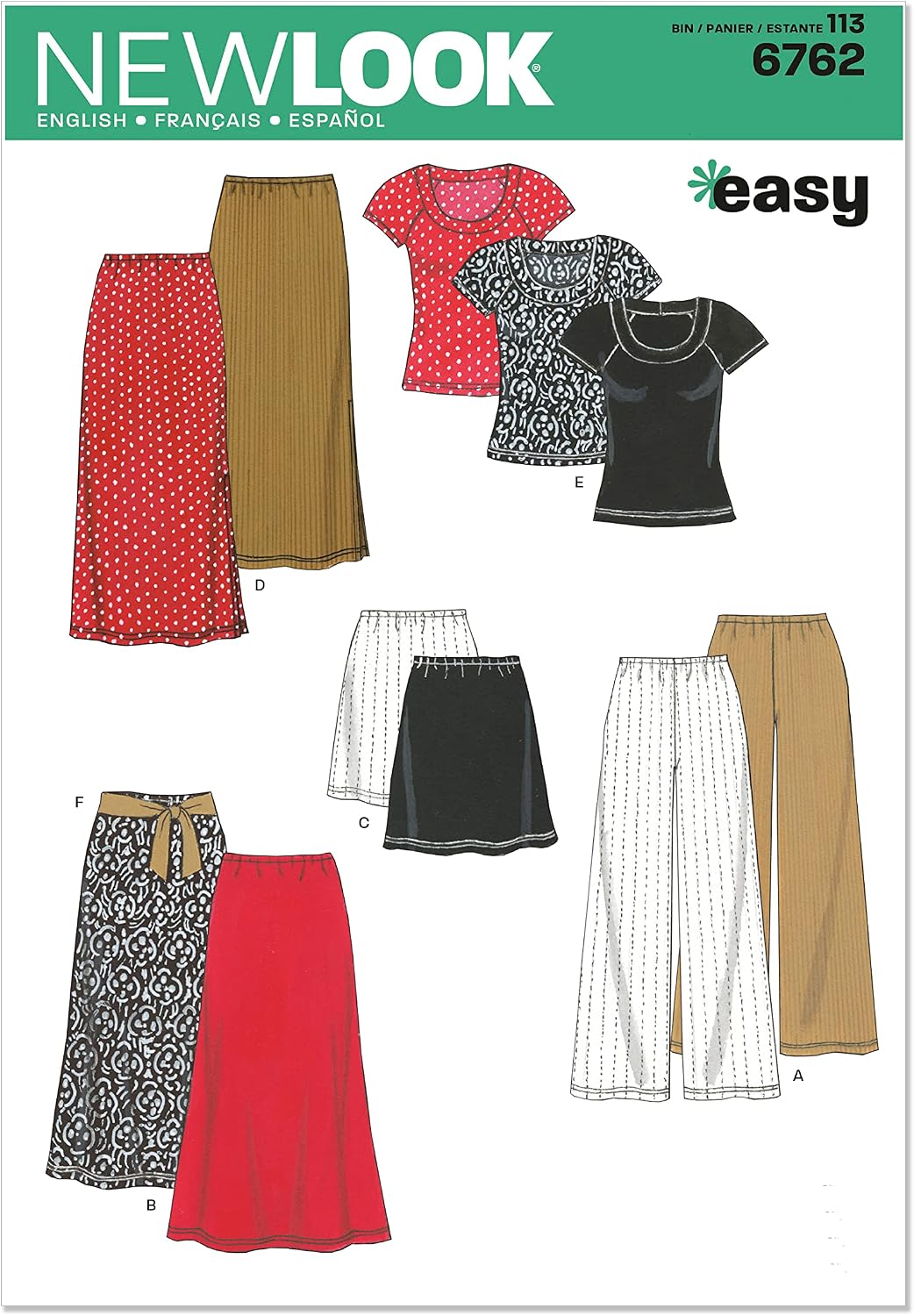 New Look N6762 Easy-to-Sew Women's Tops, Pants & Skirts Sewing Pattern, Sizes XS-XL