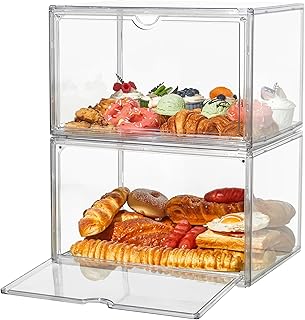 2 Pcs Bread Boxes for Kitchen Countertop, Large Bread Storage Container Stackable Bread Keeper for Bread, Bagel, Muffins