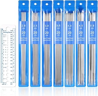 35pcs Double Pointed Knitting Needles Set，7 Sizes DPNS Knitting Pins 2 mm to 5 mm Sweater Socks Knitting Needles Kit Stainless Steel Yarn Needles for Weaving Project Beginner Kids (7.9 Inch Long)