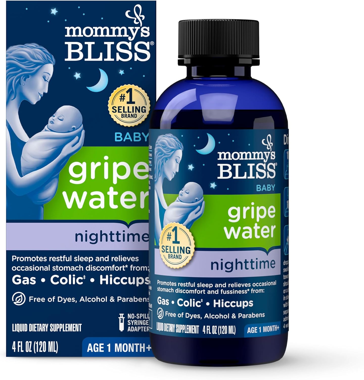 Mommy's Bliss Gripe Water Night Time, Infant Gas & Colic Relief, Gentle & Safe, 2 Weeks+, 4 FL OZ Bottle (Pack of 1)