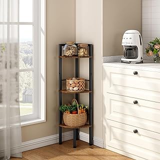 Tajsoon Small Corner Shelf Stand 3 Tier 39.6" Industrial Corner Ladder Shelves, Corner Display Shelf, Tall Corner Bookshelf Shelving Unit for Bedroom, Living Room, Office, Kitchen, Rustic Brown