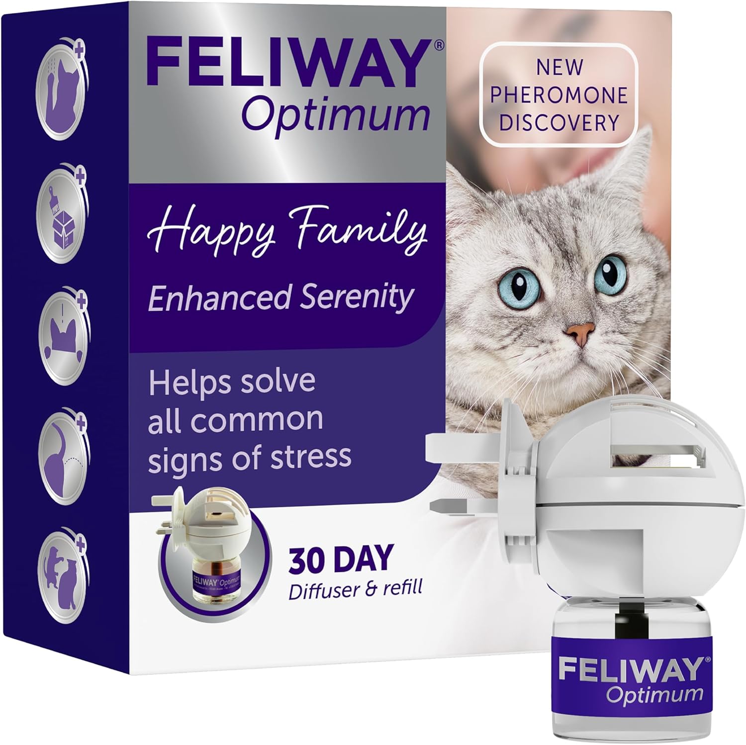 FELIWAY Optimum 30 Day Cat Calming Odourless Plug In Pheromone Diffuser Starter Kit, 48ml - Helps Solve Signs of Stress in Cats & Kittens, Veterinary Recommended, Drug-free, Clinically Proven