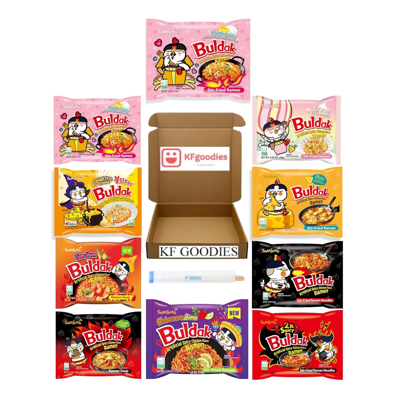 Samyang Buldak Hot Spicy Chicken Ramen Noodle Korean Stir-Fried Ramen (10, 2 Carbonara, Cheese, Cream Carbonara, Stew, Jjajang, 2X Spicy, Habanero Lime, Quattro Cheese, Original)