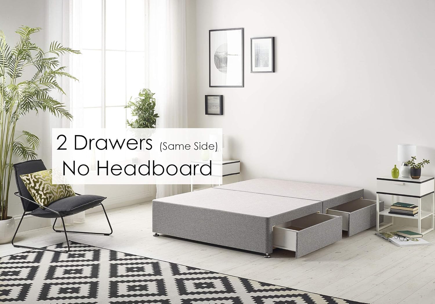 Bed Centre Tweed Gray Flexby Divan Bed Base - Headboard And Storage Drawer (Single, Small Double, Double, King and Super King Size (Small Double, Divan Base with 2 Drawer Same Side No Headboard)