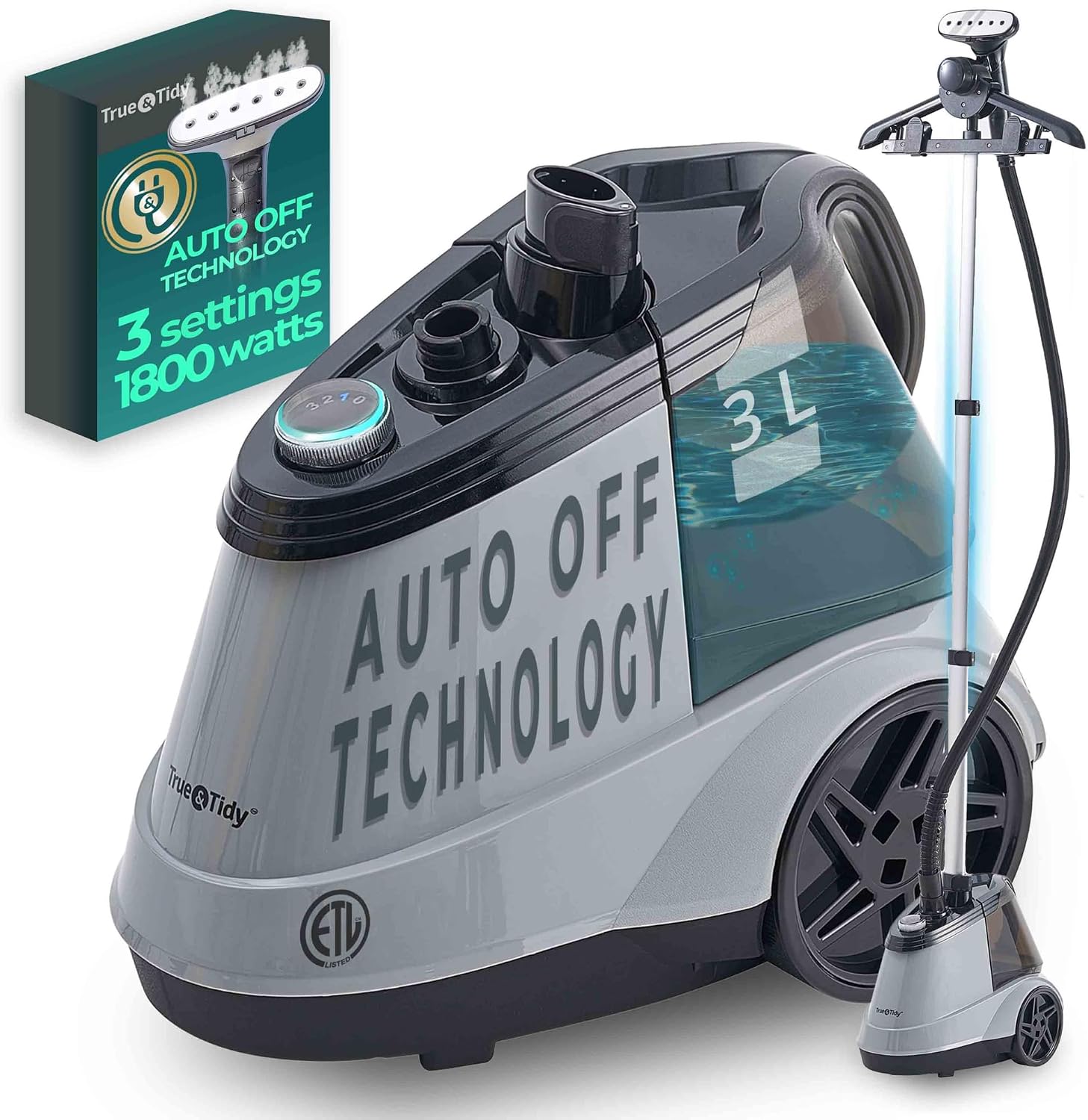 True & Tidy Commercial Garment Steamer, Smart Auto-Off, 3 Settings, 3L Tank