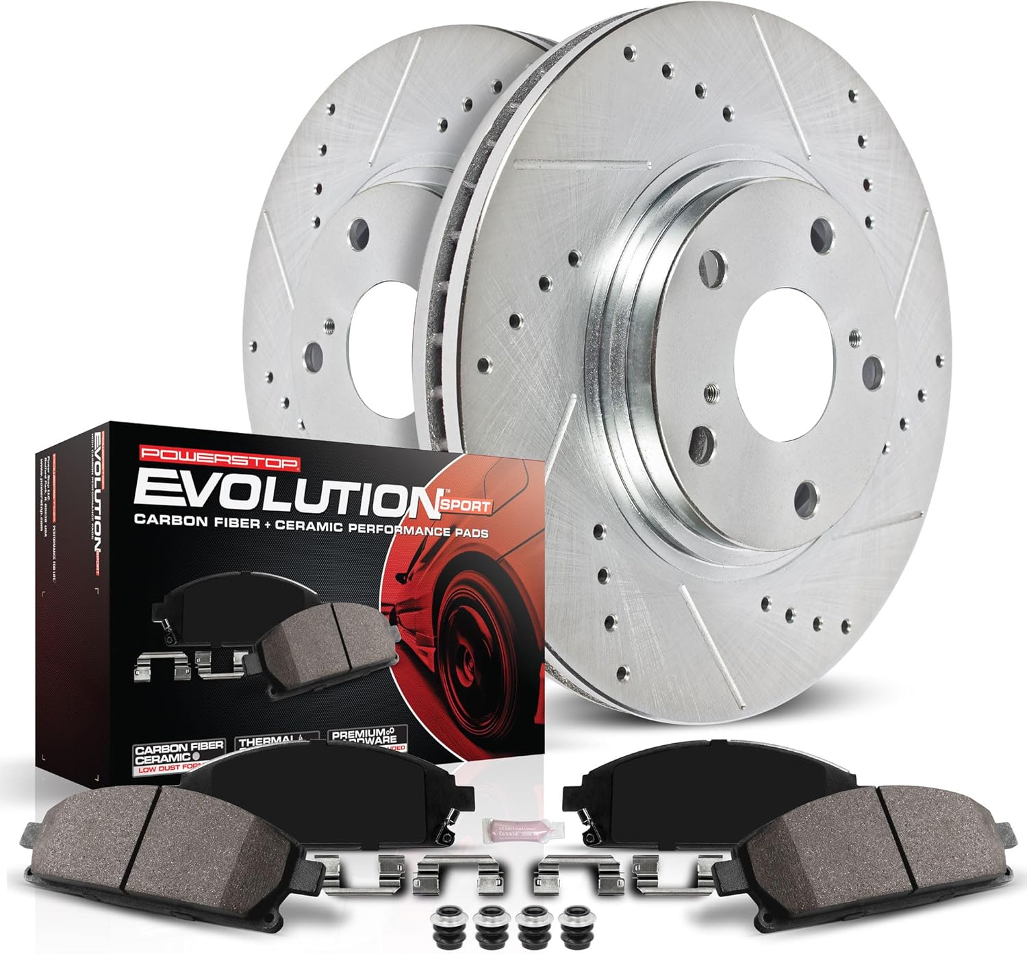 Power Stop K2405 Rear Z23 Carbon Fiber Brake Pads with Drilled and Slotted Brake Rotors Kit For Lexus GX470 Toyota 4Runner FJ Cruiser Sequoia 6 Lug