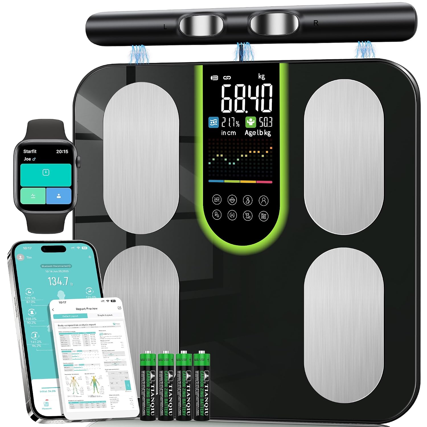 Scales for Body Weight, Digital Body Fat Scales with 8 Electrodes, 58 Body Datas Smart Scales with App, Bluetooth Full Body Composition Scale for BMI, Muscle Mass, BMR, Large LCD Display, 180kg/400lb