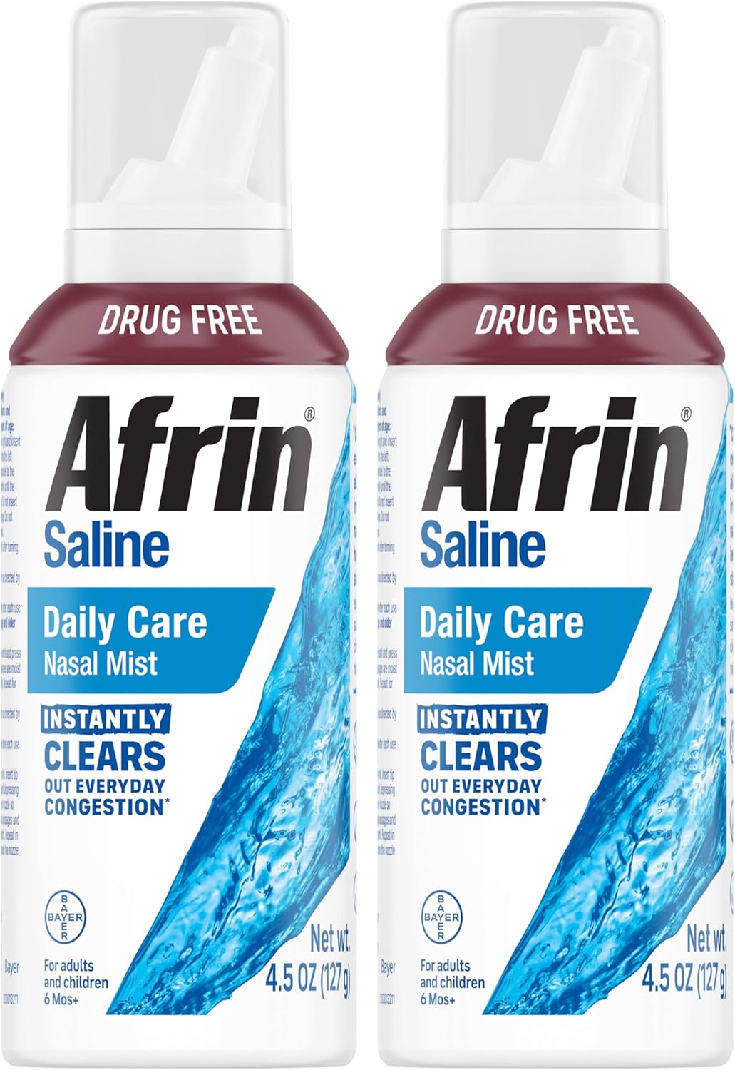 Afrin Saline Nasal Spray Twin Pack, 100% Drug Free, Saline Solution, Daily Care Nasal Spray for Everyday Congestion and Dry Nose, Easy Mist, 4.5 OZ (Pack of 2)