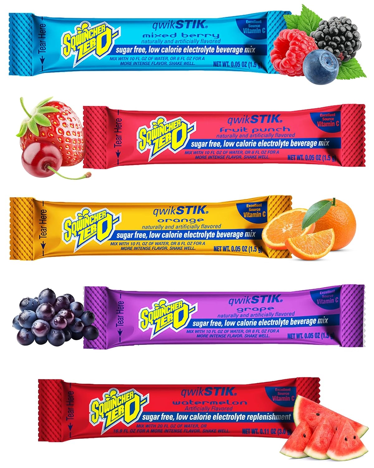 500-Pack Electrolyte Powder Packets by Sqwincher ZERO Qwik Stik- Sugar-Free Drink Mix, Assorted Flavors, 500-Pack - Hydration Packets with Multi-Flavor