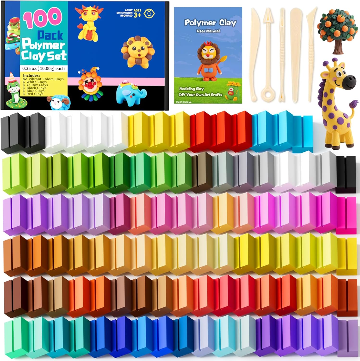 iFergoo 100 Colors Polymer Clay Kit – Oven Bake Modeling Clay Set, Non-Toxic Vibrant Colors for Jewelry Making and Miniatures, DIY Craft for Beginners, Adults & Kids