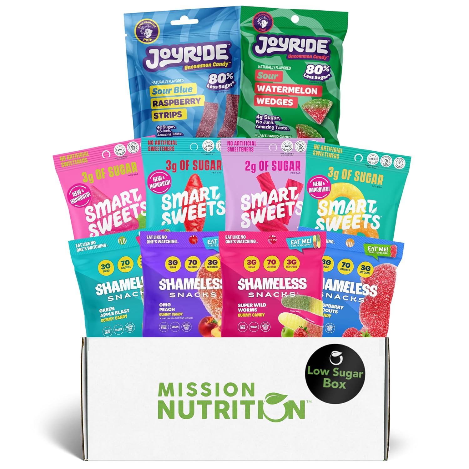 Shameless Snacks, Joyride Candy, Smart Sweets - Low Sugar Candy Variety Box - Low Calorie, Keto-Friendly, Gluten-Free, Plant-Based (10 Piece Assortment)
