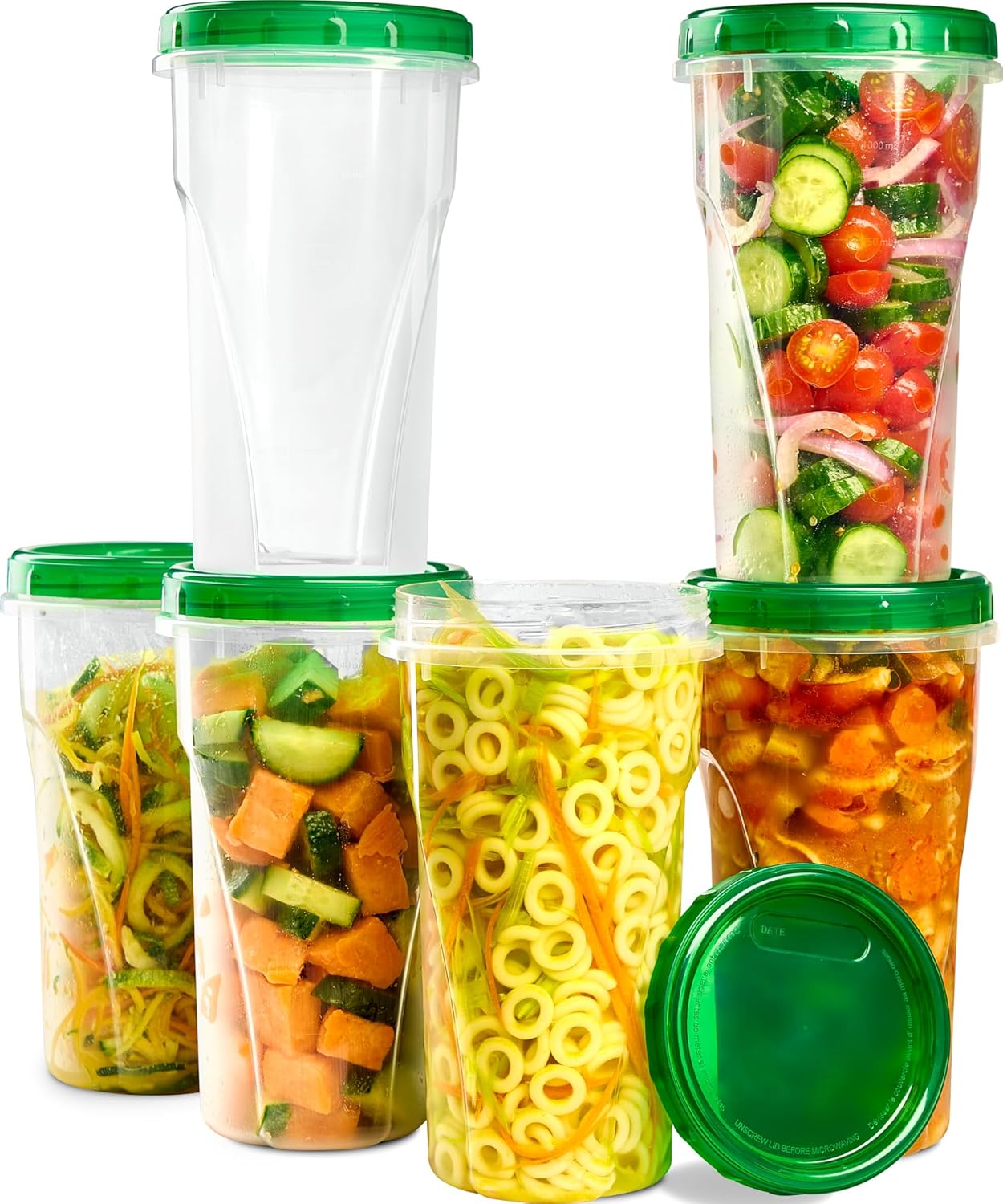 PLASTICPRO 12 Pack Twist Cap Food Storage Containers with Green Screw on Lid- 48 oz Reusable Meal Prep Containers - Large Freezer Containers Microwave Safe Green Plastic Food Storage