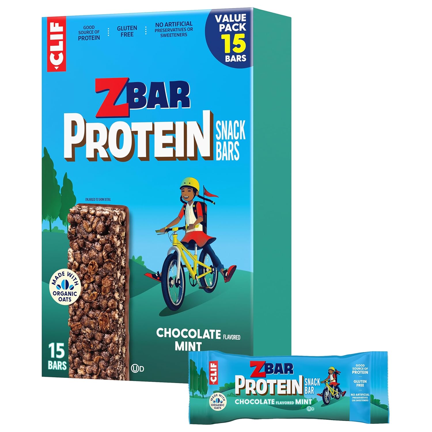 Zbar Protein Chocolate Mint Snack Bars, Gluten Free Protein Bars, 15ct