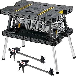Keter Folding Work Table, Portable Workbench w/ 12" Clamps for Garage/Wood Shop