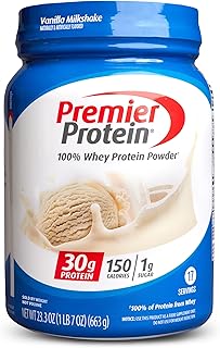 Premier Protein Powder, Vanilla Milkshake, 30g Protein, 1g Sugar, 100% Whey Protein, Keto Friendly, No Soy Ingredients, Gluten Free, 17 Servings, 23.3 Ounces