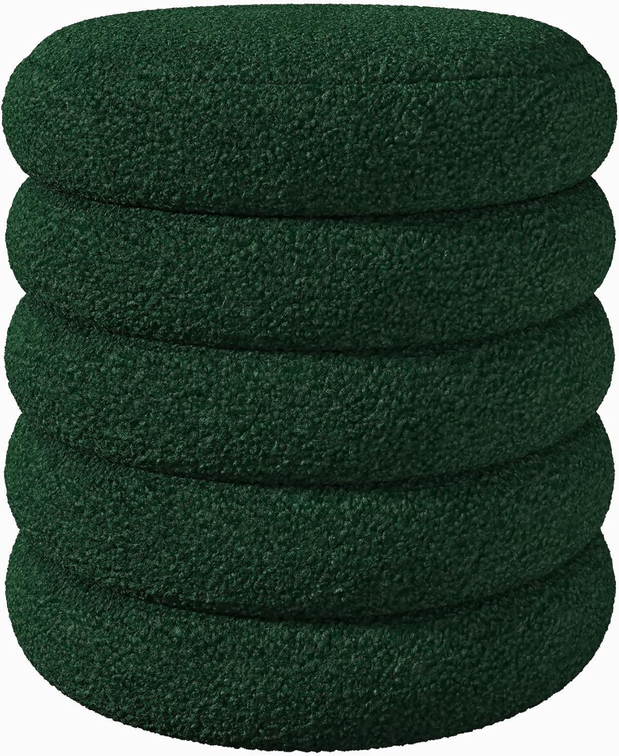 Ottoman with Storage, Round Ottoman for Dorm, Small Storage Foot Stool with Soft Cushion Cover, Upholstered Vanity Chairs for Makeup, Living Room, Bedroom, Boucle (Green)