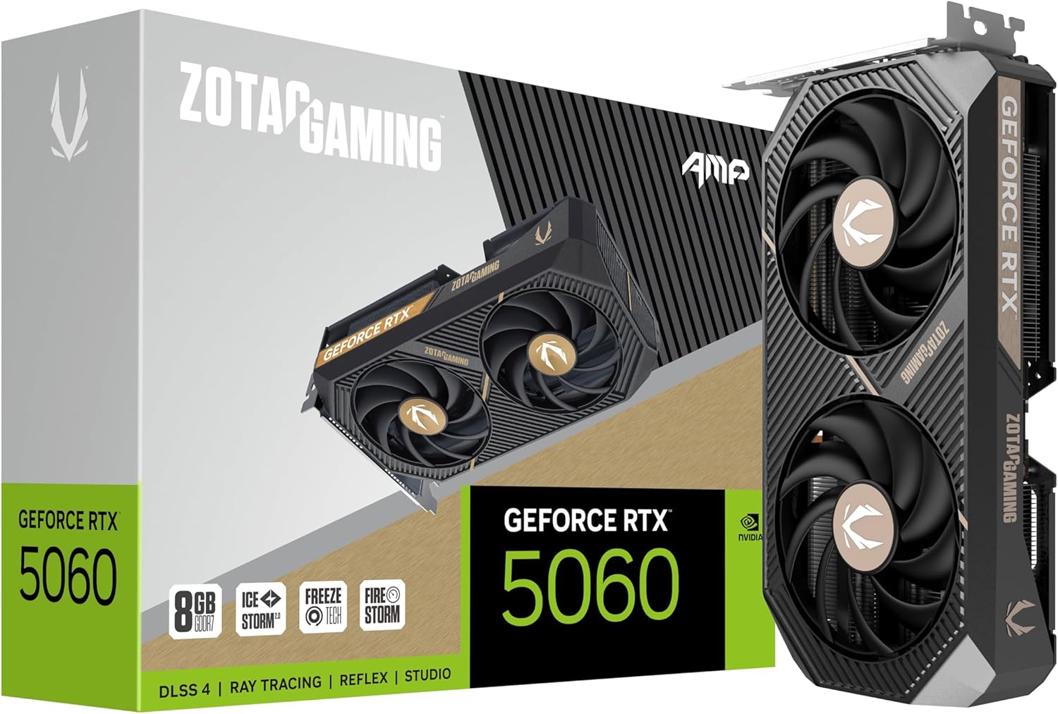 ZOTAC Gaming GeForce RTX 5060 AMP DLSS 4 8GB GDDR7 128-bit 28 Gbps PCIE 5.0 Gaming Graphics Card, IceStorm 2.0 Cooling, ZT-B50600F-10M