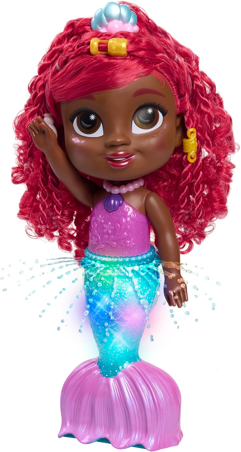 Just Play Disney Junior Splash & Glow Ariel Lights and Sounds 11.5-inch Doll and Accessories, 5-Pieces, Kids Toys for Ages 3 Up