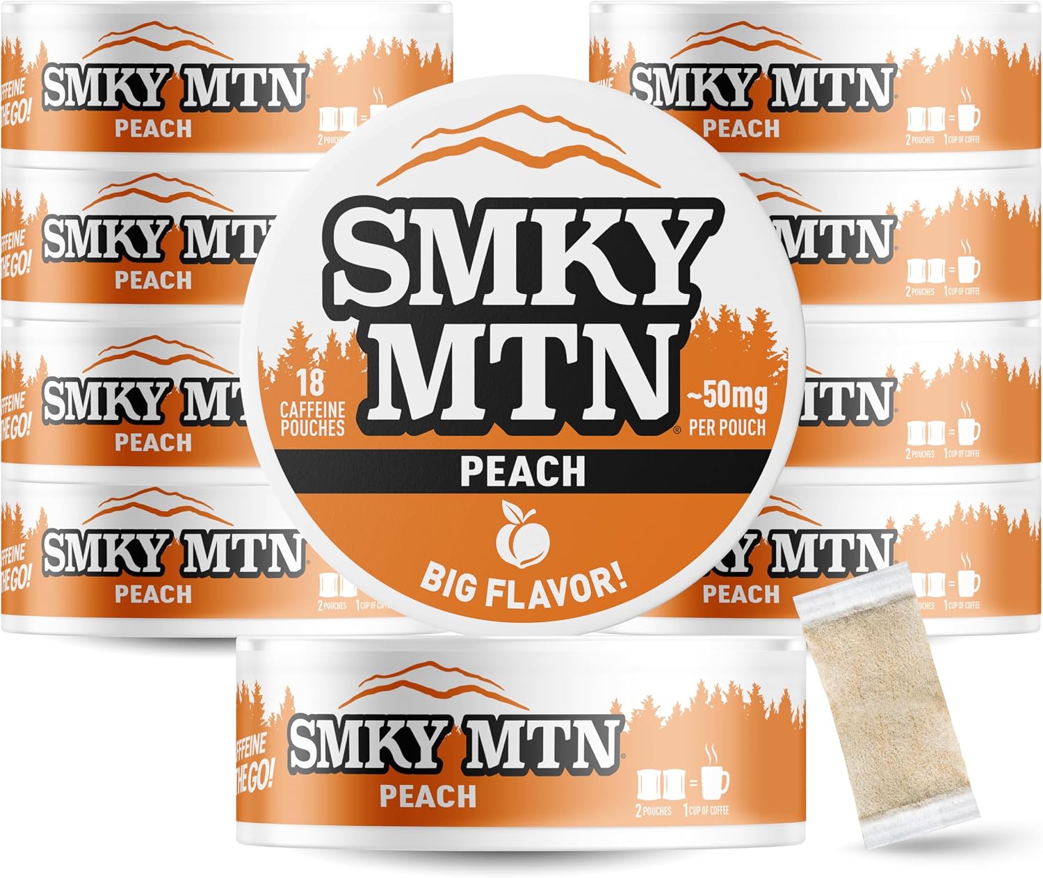 Smokey Mountain Caffeinated Pouches, Peach, 10 Can Box