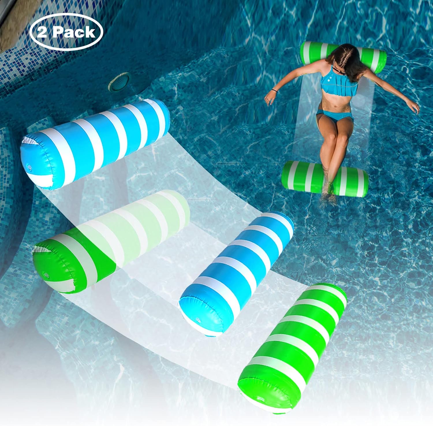 Inflatable Pool Floats Adult Size Water Hammock,Pool Rafts Lounge Chairs Floating,4-in-1 Multi-Purpose Pool Floaties Toys,Floats for Swimming Pool,for Adults Vacation Fun and Rest