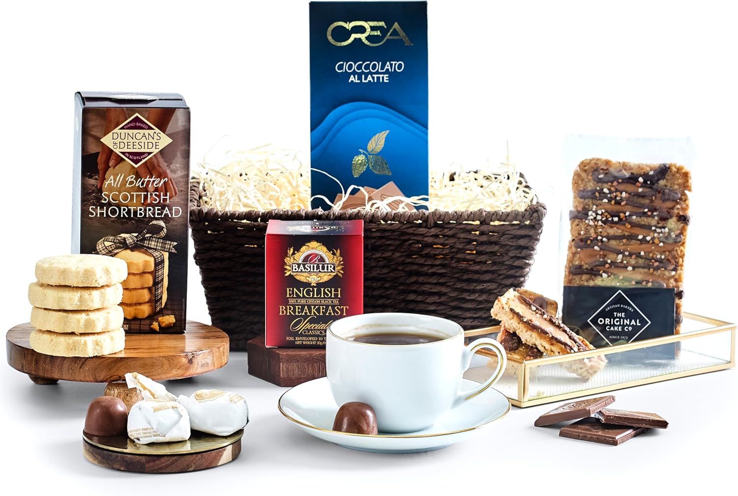 Afternoon Tea Hamper for 2 with Sweet Treats - All Butter Shortbread, Milk Chocolate, White Chocolate Praline, Caramel Flapjack & Tea – Thank You, Birthday Gift Hamper For Her Or Him - by Hay Hampers