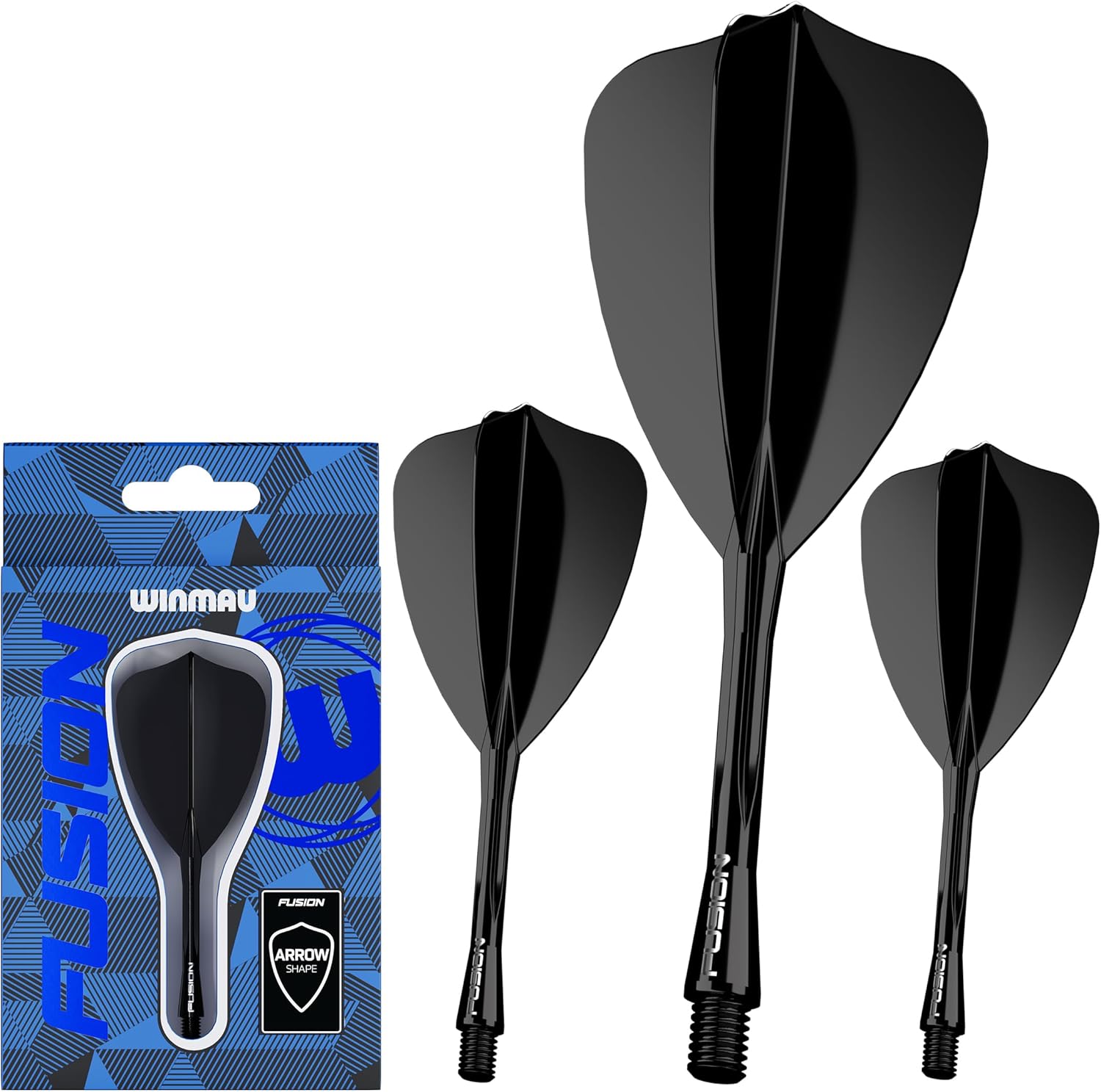 Winmau Darts Fusion Integrated Flight & Shaft System - Arrow Shape and Design - Available in Short, Intermediate & Medium - Black Colour
