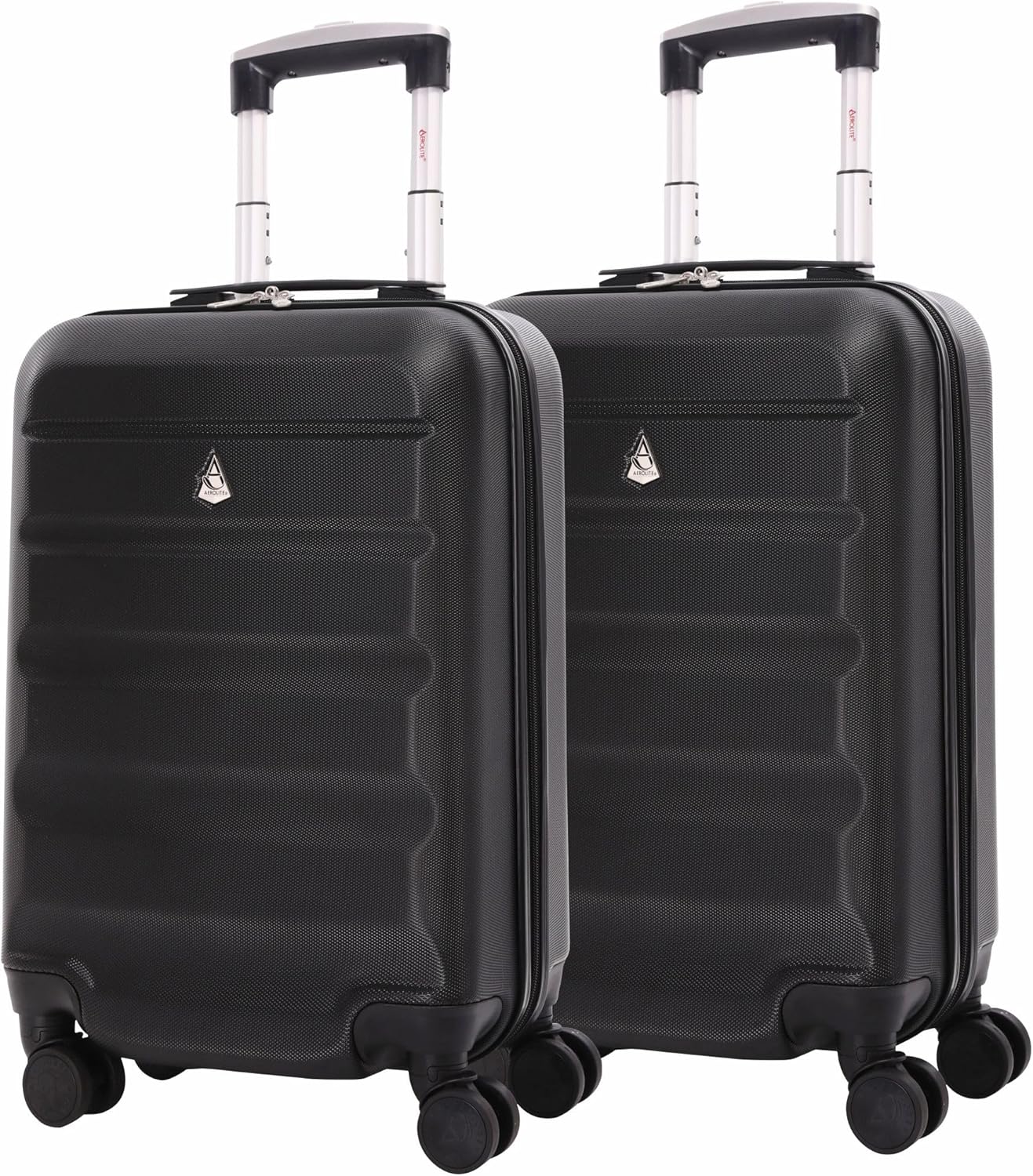 Aerolite Set of 2 21”/55cm ABS Cabin Hand Luggage Hardshell Travel Suitcase (Black)