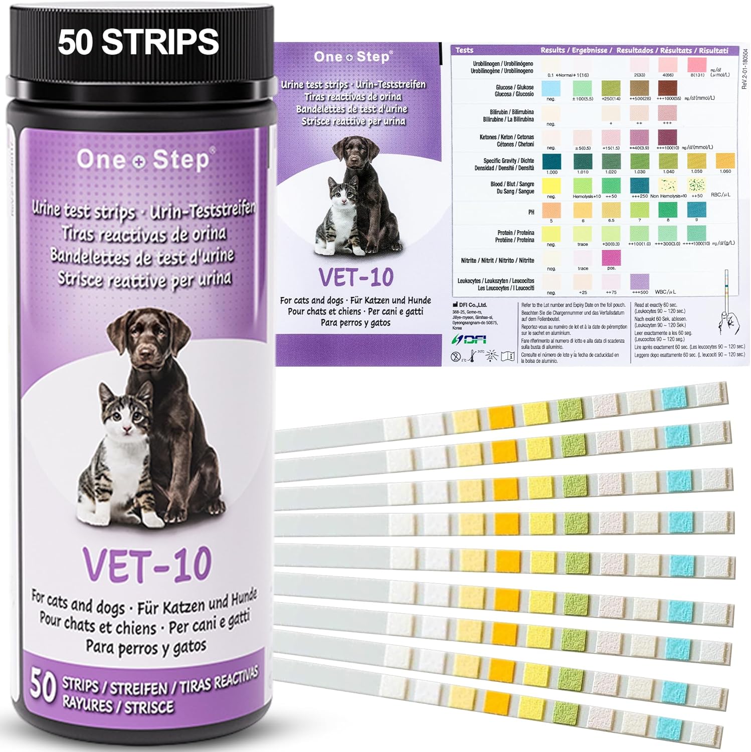 One Step Pet Urine Testing Strips, 50 x Urinalysis Parameter Tests for Dogs, Cats, Vets, Accurate Testing for Veterinarians, Detects UTI, Diabetes, Bladder, Kidney, Liver, SG, pH, Glucose