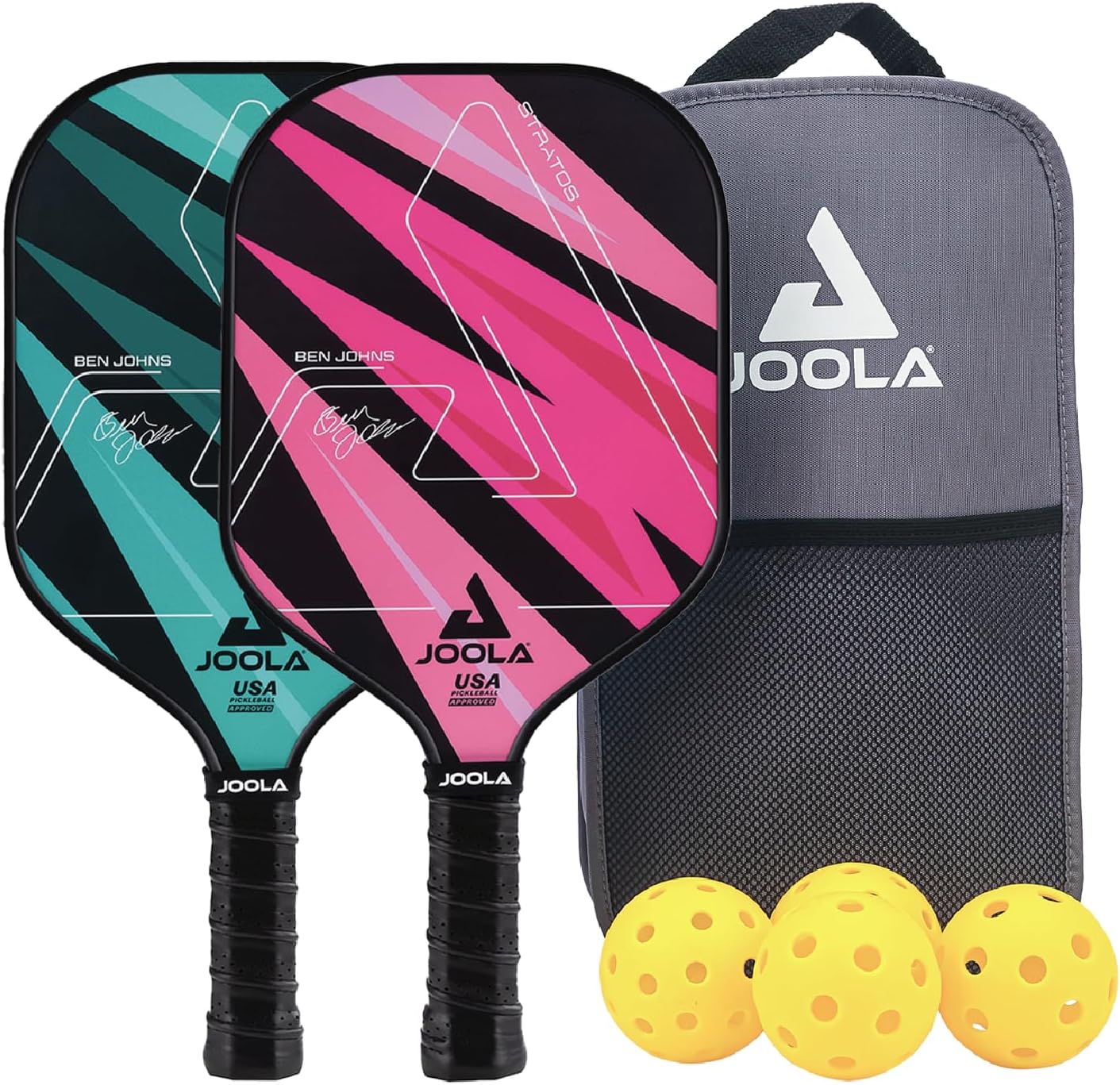 JOOLA Pickleball Paddles Set of 2 – Multiple Colors - Reinforced Fiberglass Surface – Lightweight, Durable, Beginner-Friendly Racket Design – Set Includes Balls & Bag – USAP Approved
