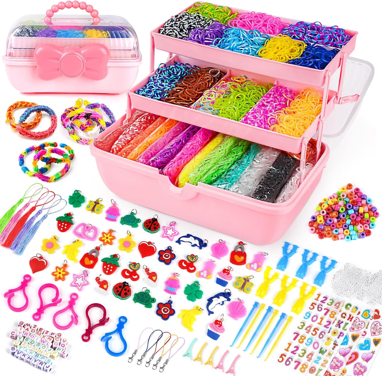 Sanlebi 15000+ Pcs Loom Band Kit - 32 Colors DIY Charm Bracelet Making Kits with Loom Band Board in Craft Storage Box for Girls Boys