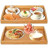 2 Pack Bamboo Serving Tray with Handles, Portable Bed Tray for Breakfast Dinner, Eating Trays for Living Room,Restaurants