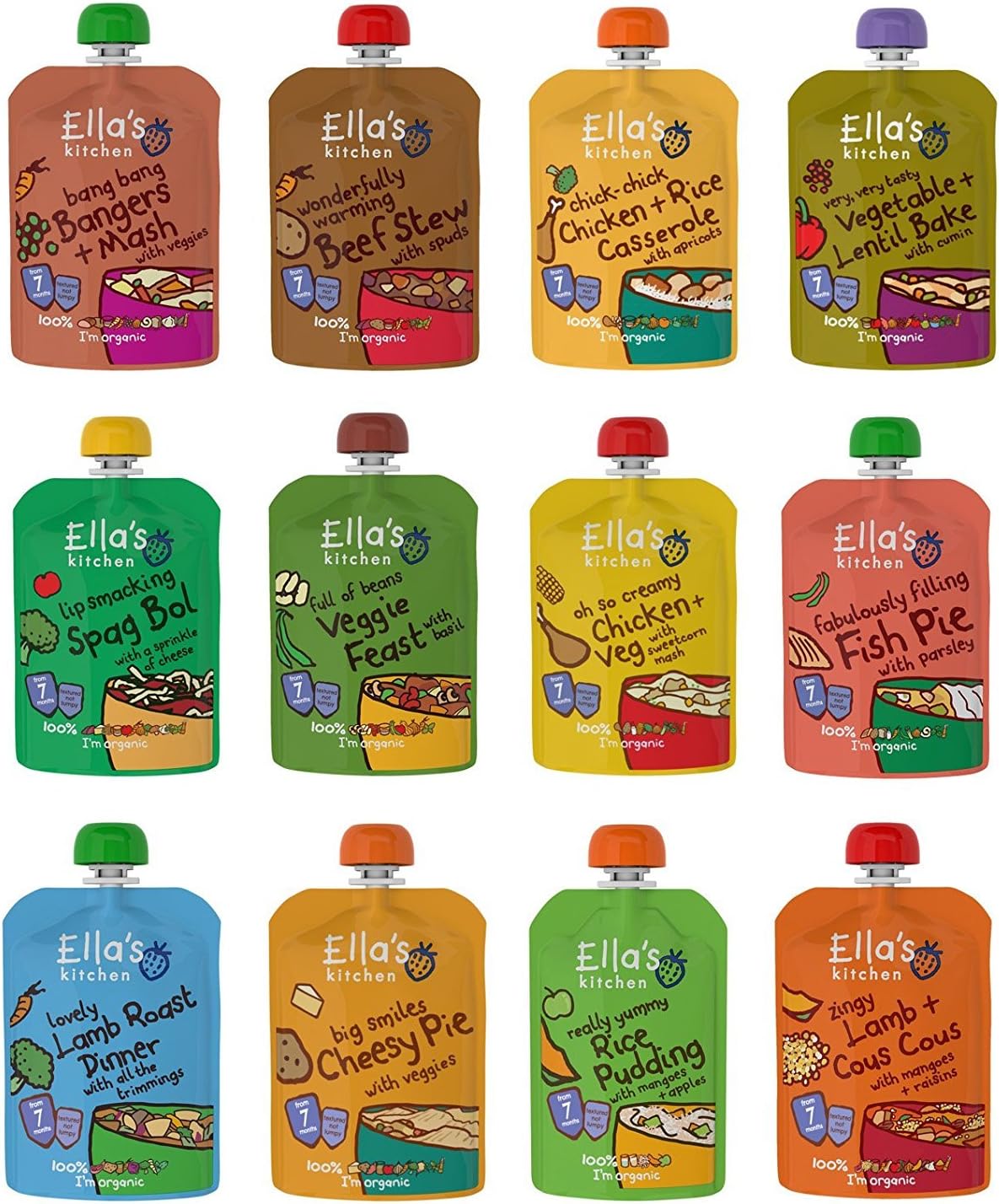 Ella's Kitchen Stage 2 Mixed Case Selection from 7 Month 11 x 130g + 1 x 80g