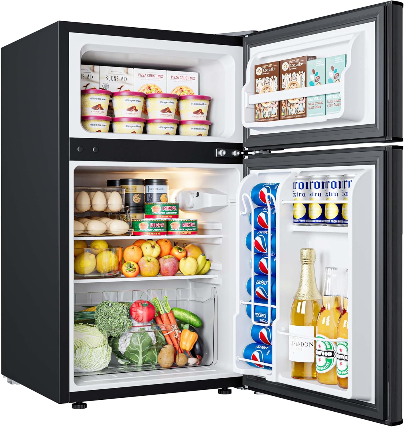 EUHOMY Mini Fridge with Freezer, 3.2 Cu.Ft Compact Refrigerator with freezer, 2 Door Mini Fridge with freezer, Upright for Dorm, Bedroom, Office, Apartment- Food Storage or Drink Beer, Black