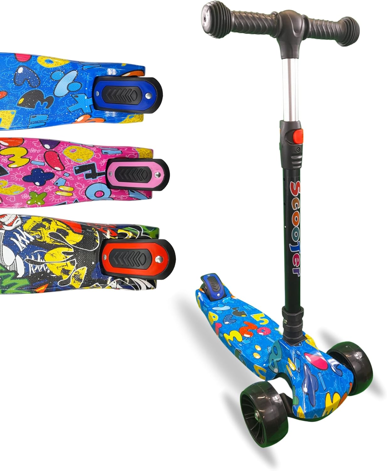 GizaStar 3 Wheel Tri Scooter, Easy Folding System, Height Adjustable Handlebars, Tilt To Turn Steering, Kids Aged 3+ Years