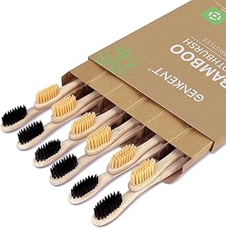 GENKENT 12 Counts Bamboo Toothbrushes BPA Free Soft Bristles Travel Toothbrush Natural Charcoal Toothbrush
