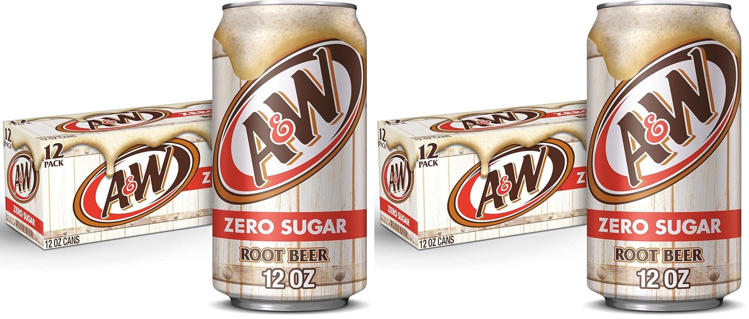 A&W Zero Sugar Root Beer Soda, 12 fl. oz. Cans, 12 Pack (Pack of 2)