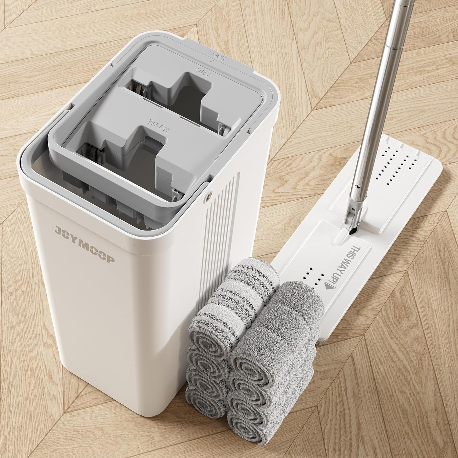 JOYMOOP Mop and Bucket with Wringer Set, Flat Squeeze Mop Flat Head Mop, Dust Mops for Wall Cleaner with Long Handle, Wet and Dry Use Microfiber Mops for Household Cleaning