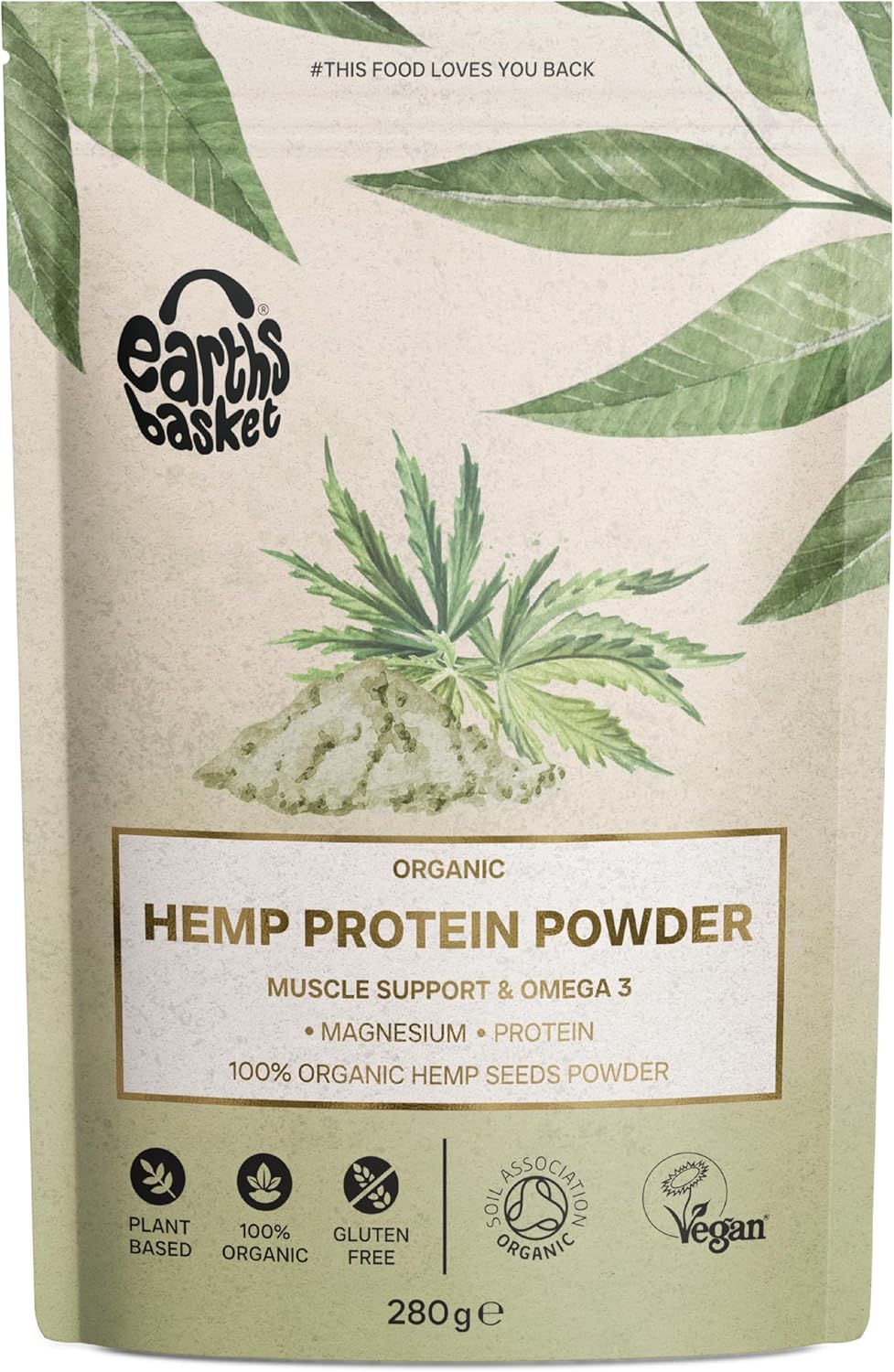 Earths Basket Organic Hemp Protein Powder 280g Natural - Unflavoured, Vegan - Gluten-Free - Plant-Based - High-Fibre - Rich in Omega 3 - Dairy-Free