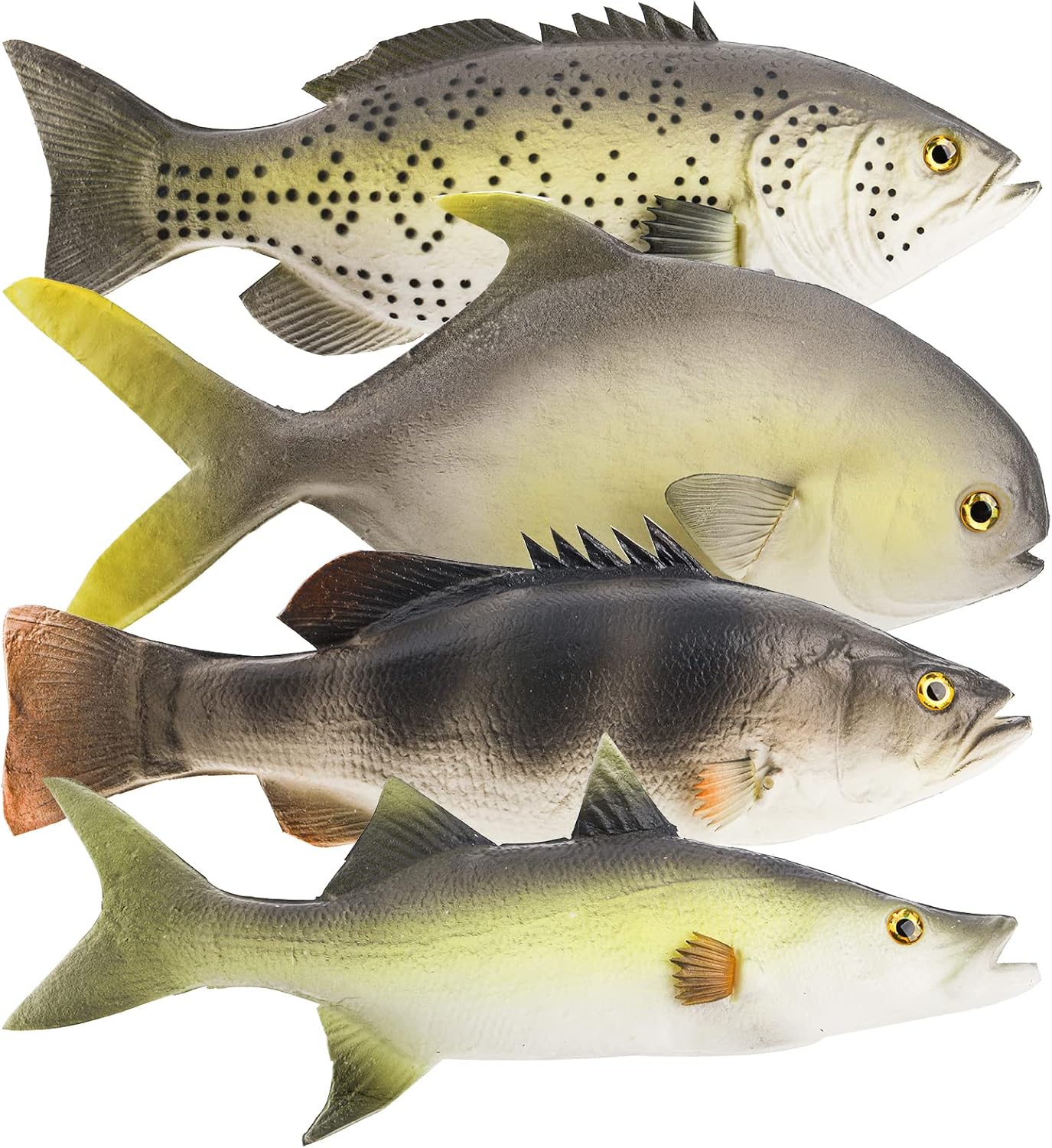 ZENFUN Set of 4 Halloween Fake Fish Artificial Fish Models, Halloween Rubber Fish Plastic Lifelike Sea Fish Set, Pretend Realistic Fake Fishes for Photography Props, Party Display, Kitchen Decor