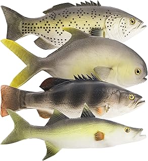 ZENFUN Set of 4 Halloween Fake Fish Artificial Fish Models, Halloween Rubber Fish Plastic Lifelike Sea Fish Set, Pretend Realistic Fake Fishes for Photography Props, Party Display, Kitchen Decor