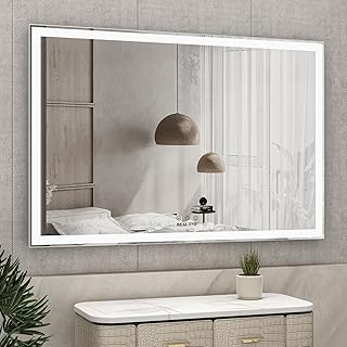 60x40 Inch LED Bathroom Mirror IP44 Waterproof Touch Control Dimmable Aluminum Frame Vanity Mirror with Lights for Bathroom Silver