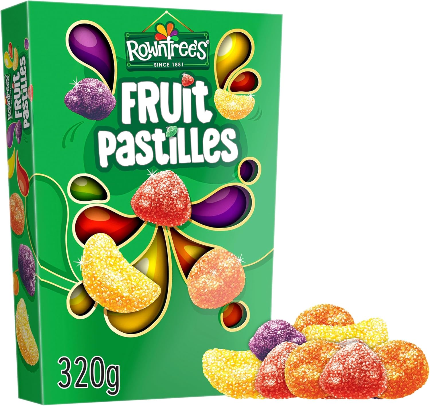 Rowntree's Fruit Pastilles Carton | 320g of Vegan Friendly Chewy Sweets in 5 Fruity Flavours | Classic British Treat for Sharing, Stocking Fillers & Christmas Gifting