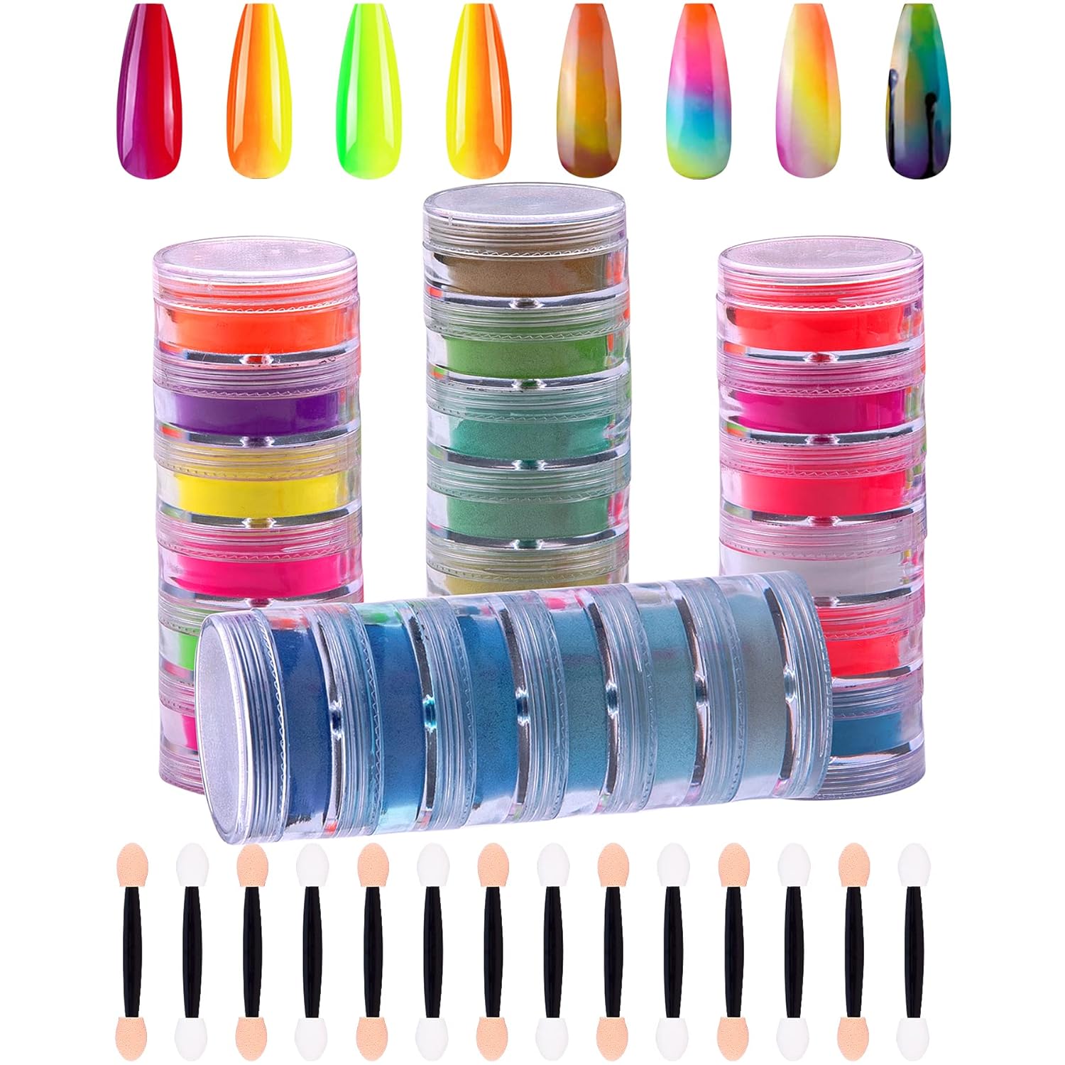 Duufin 24 Colors Nail Pigment Powder with 24 Pcs Eyeshadow Sticks for Nails Art, Body and Crafts