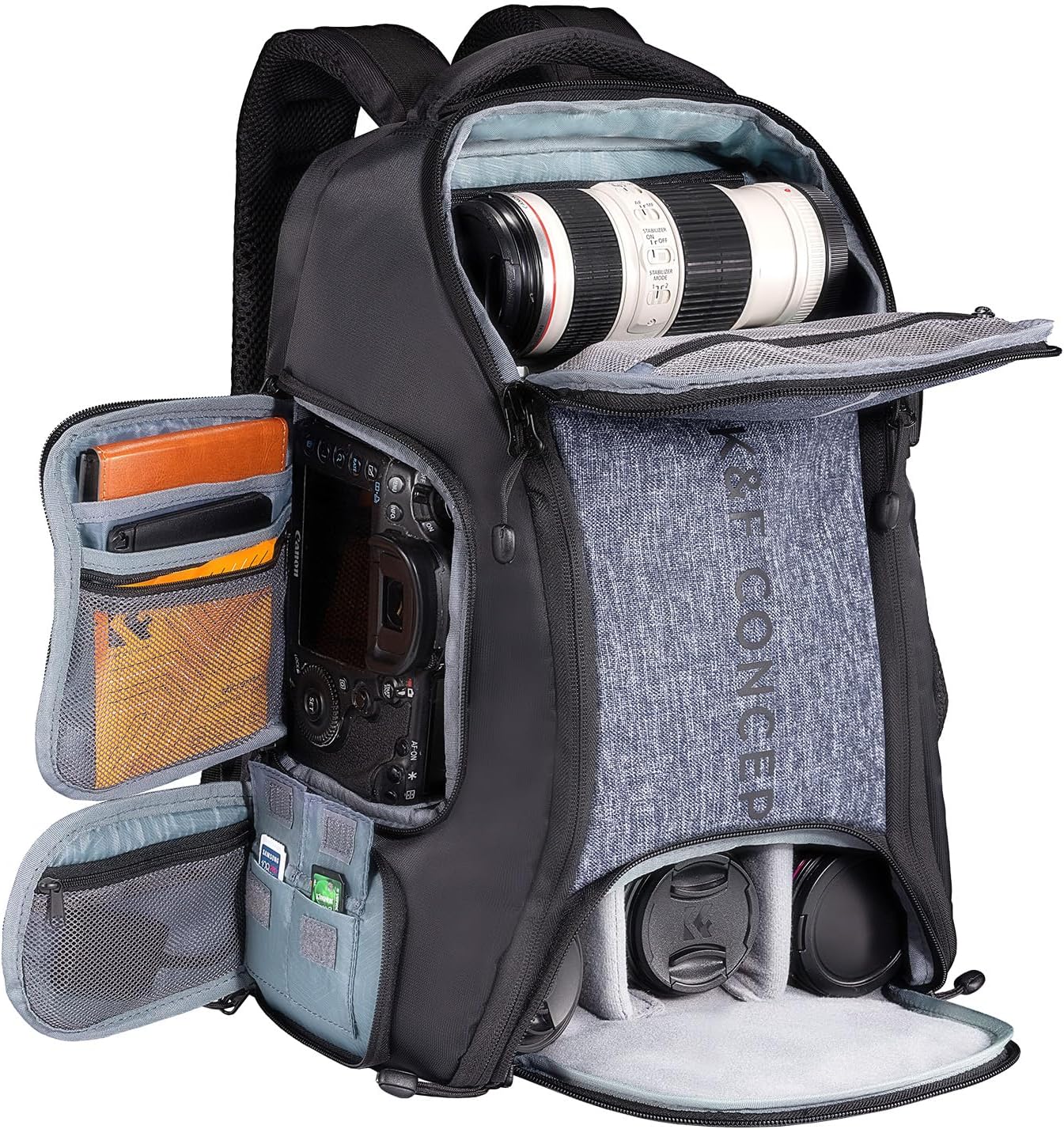 K&F CONCEPT Camera Backpack,25L Large Capacity Camera Bag for Photographers with Raincover and 15.6 Inch Laptop Compartment Compatible for Canon/Nikon/Sony/DJI Mavic Drone