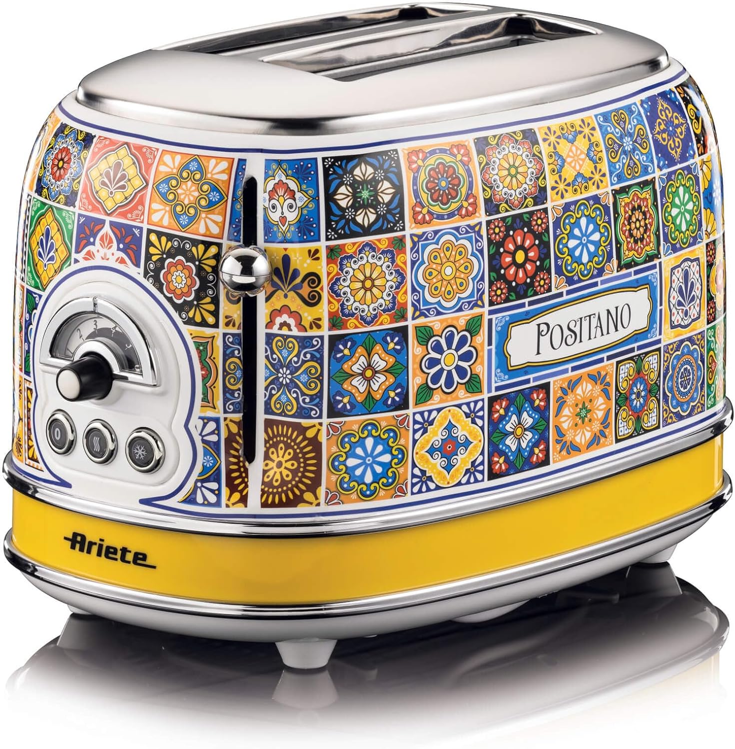 Ariete 155 Positano Toaster, 810W, 2 Slices, 6 Levels of Gilding, Crumb Tray, Defrost Function, Automatic Ejection, No Tongs