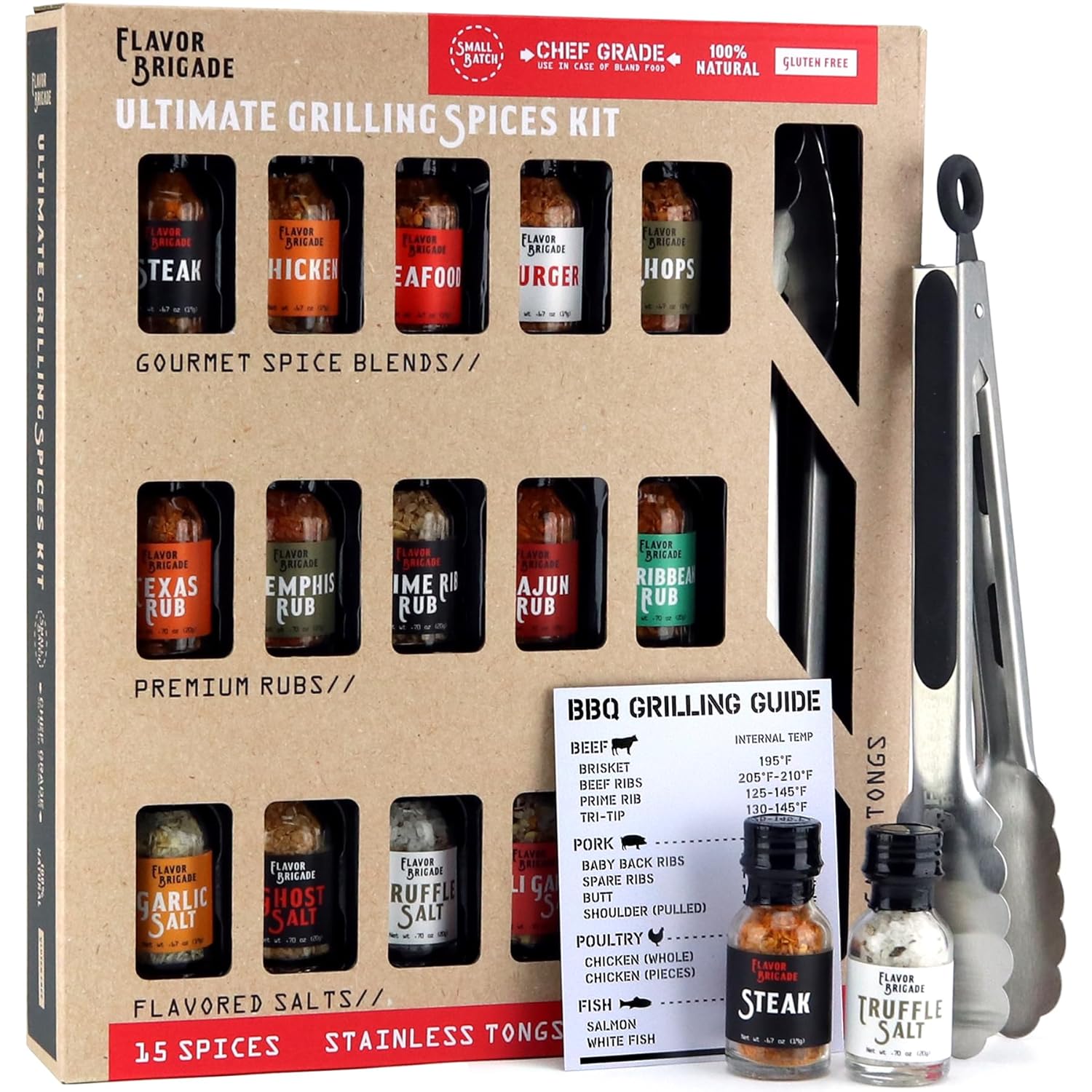 Ultimate Grilling Gift for Men - BBQ Accessories - Gourmet Spice Blends & Seasonings, Tongs, BBQ Magnet, Meat Rubs, Unique Gift for Guys, Dad, Son, Brother, Father in Law, Cooking Chefs, 17 Piece Set