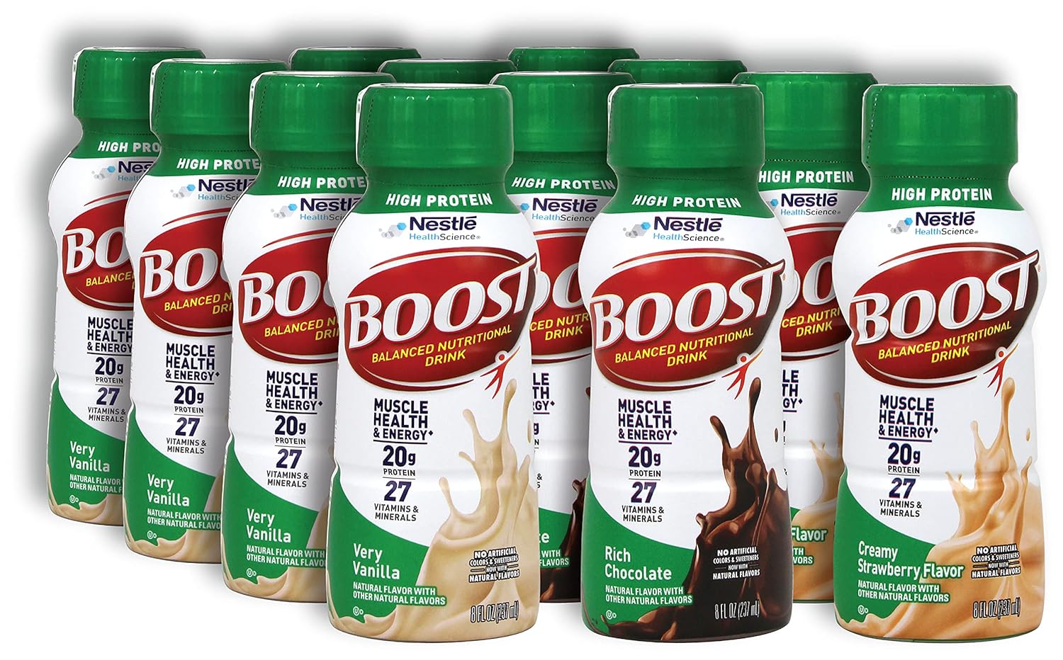 Niro Assortment | Boost High Protein Shake Variety | High Protein | Boost Rich Chocolate, Boost Creamy Strawberry, and Boost Very Vanilla Flavors | 12 Pack | Included one Niro beverage sleeve