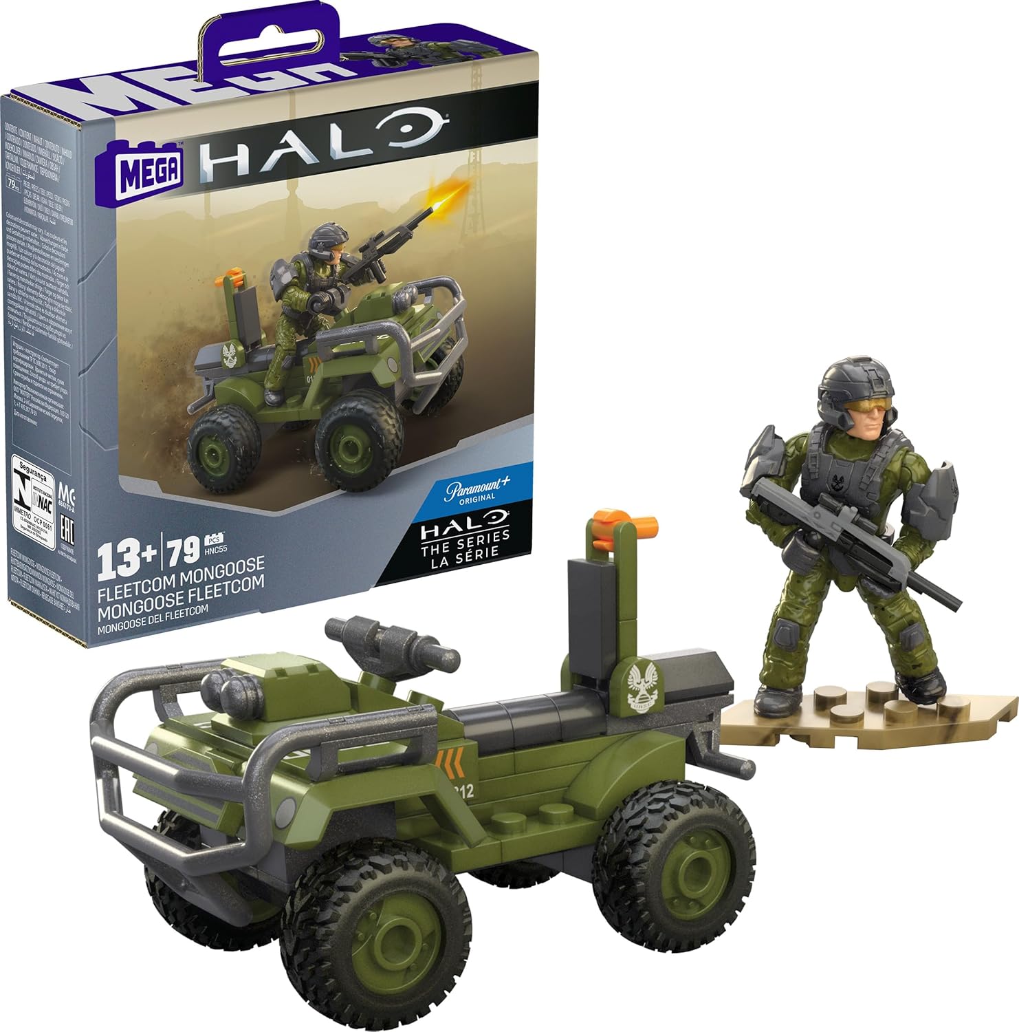 MEGA Halo The Series ATV Building Toys Set, FLEETCOM Mongoose Vehicle with 79 Pieces, 1 Poseable Articulation Figure, Green, Kids or Adults